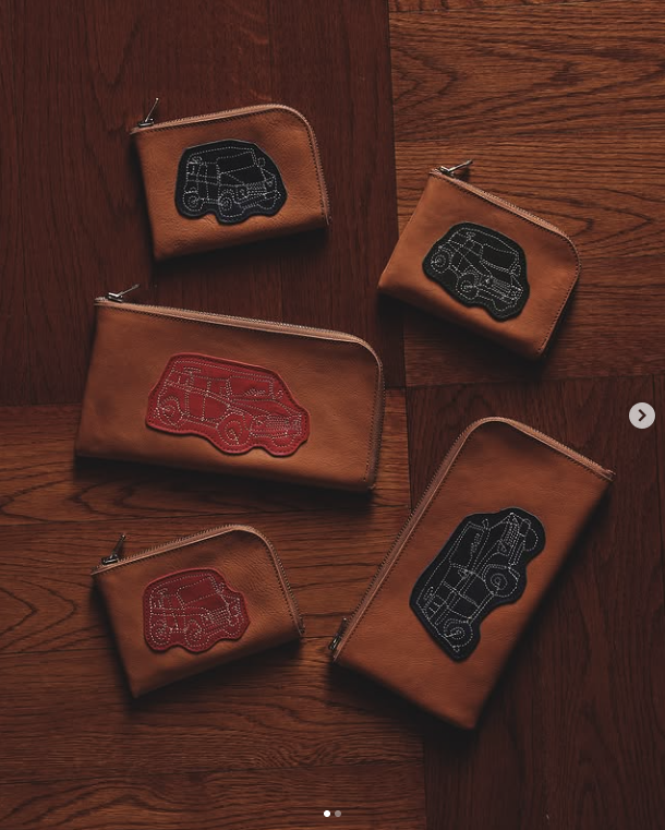 Leather wallets and pouches with embroidered vehicle patches